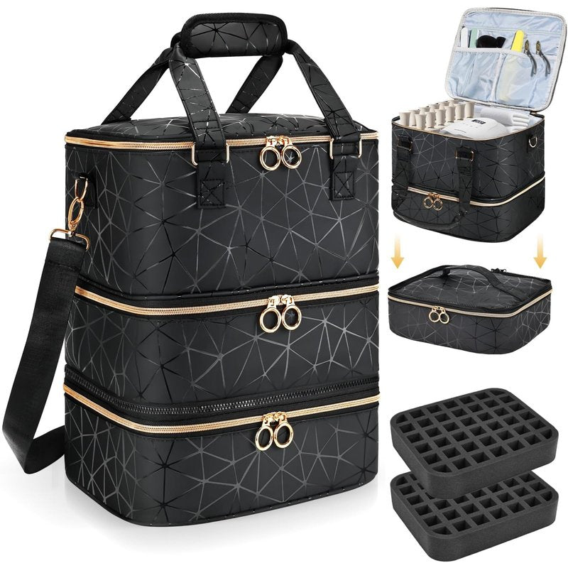 YUYAFN Large Nail Polish Organizer Bag Holds 84 Bottles Nail Polish and a Nail Lamp, PU Leather Nail Kit Storage Carrying Case, Removable Portable Travel Nail Art Tool Storage