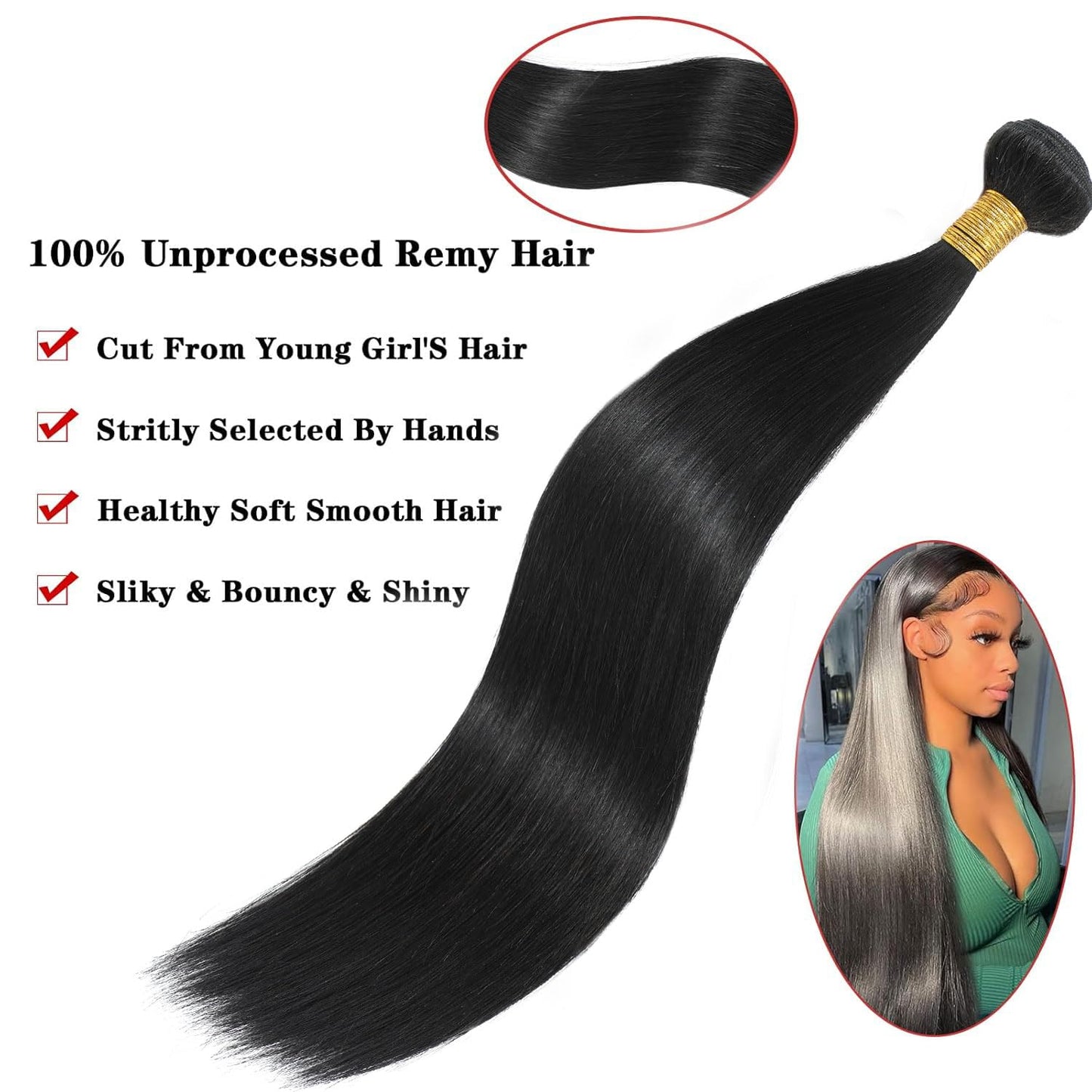 NROOEAY Straight Bundles Human Hair 20 inch 100% Unprocessed Brazilian Straight Hair Bundles 12A Remy Virgin Retain the Intact Cuticle, Long Lifespan