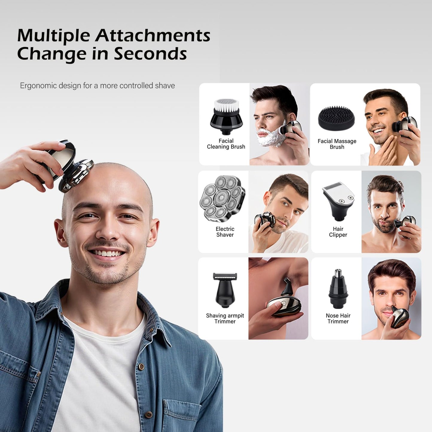 Head Shavers for Bald Men,Detachable Head Shaver,Electric Razor for Men,IPX6 Waterproof Wet Dry Bald Head Shavers,9D LED Display Electric Rechargeable Head Shaving Grooming Kit with USB Charge