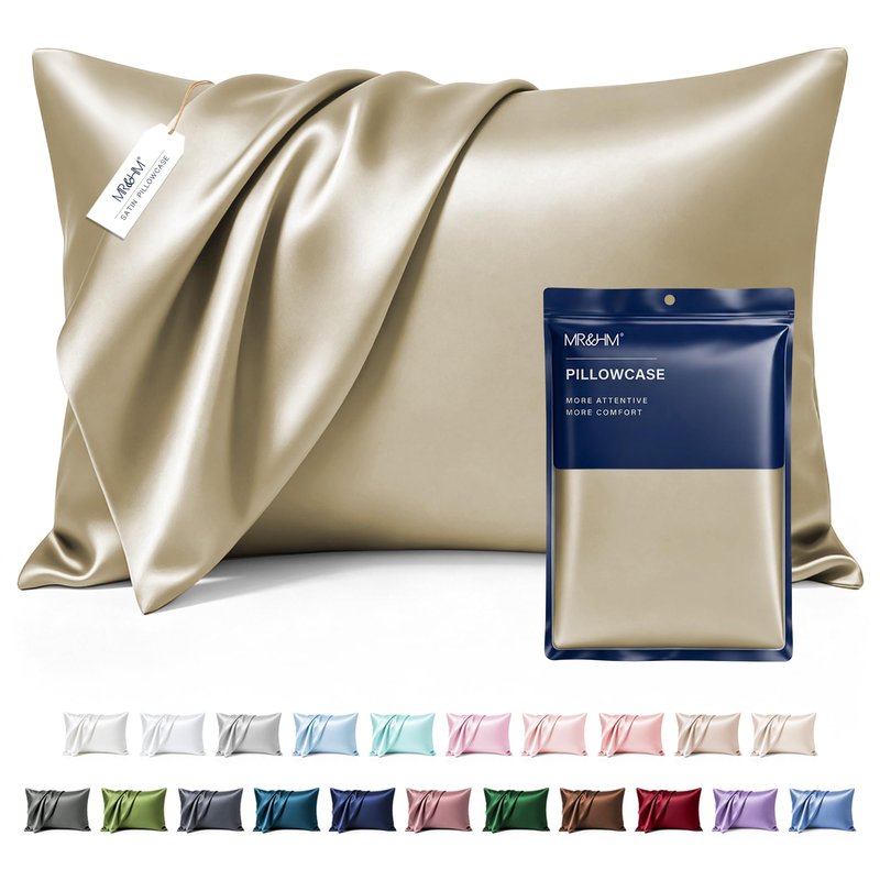 MR&HM Satin Pillowcase for Hair and Skin, Silk Satin Pillowcase 2 Pack, Standard Size Pillow Cases Set of 2, Silky Pillow Cover with Envelope Closure (20x26, Golden Bronze)