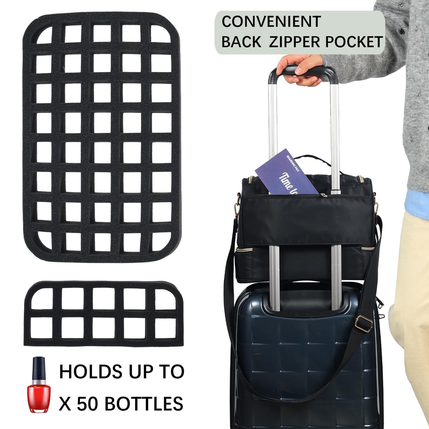 GR69N Nail Polish Organizer Bag,Double Layer Nail Polish Storage Fits a Nail Lamp and 40 Bottles,Great Size Nail Storage Organizer For Nail Drill,Nail Supplies Set (Bag Only)-Black