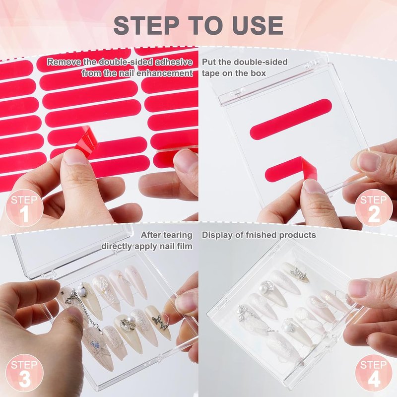 CloudTrip Press-On Nail Packaging Storage Box - 30 Large Acrylic Organizers with 90 Adhesive Tabs | Clear (8 x 8cm)