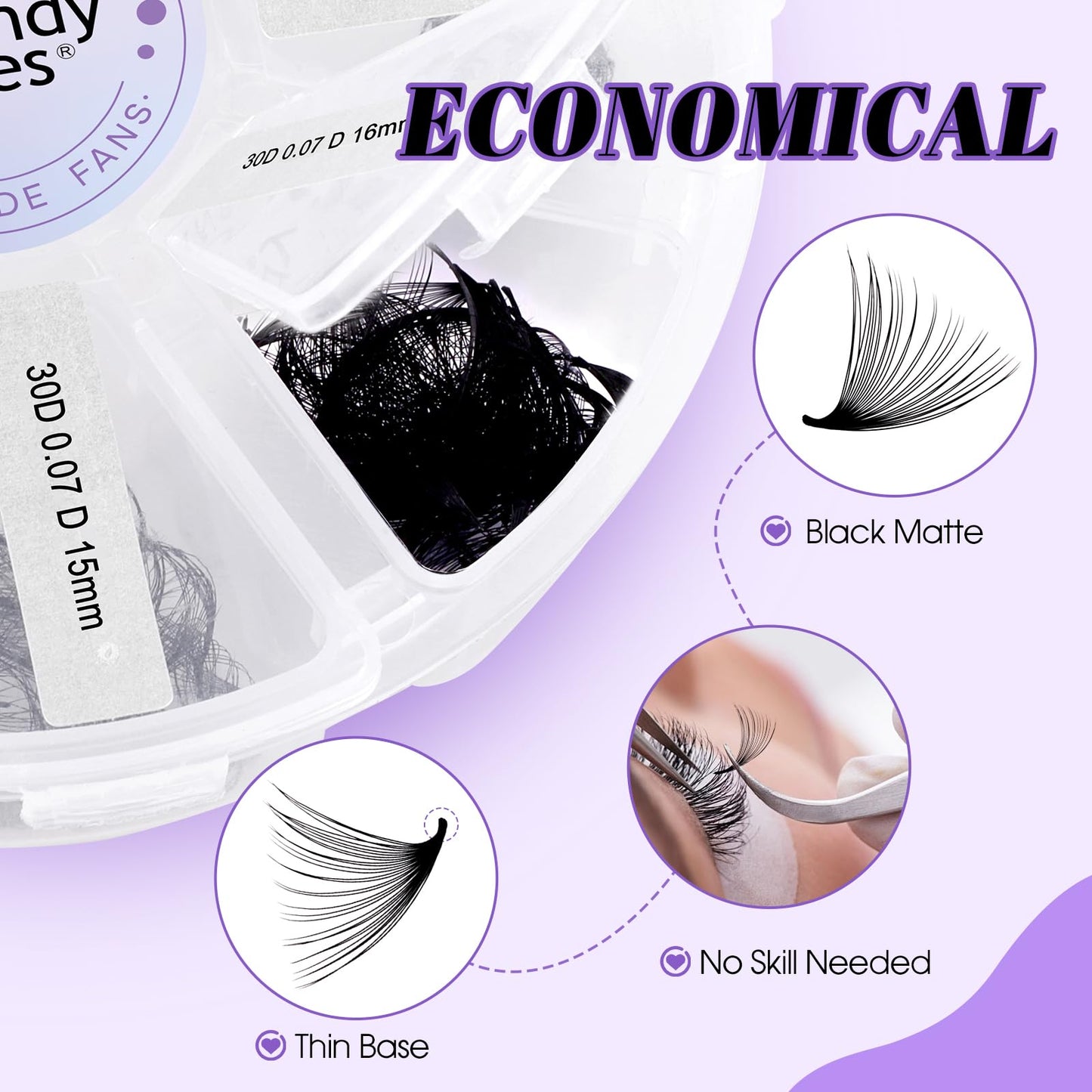 Wendy Lashes Premade Fans, 500PCS Professional Volume Eyelash Extensions,9-16mm Mixed Lengths, D Curl, Black Matte, Thin Base, Easy to Apply, Natural Soft Look
