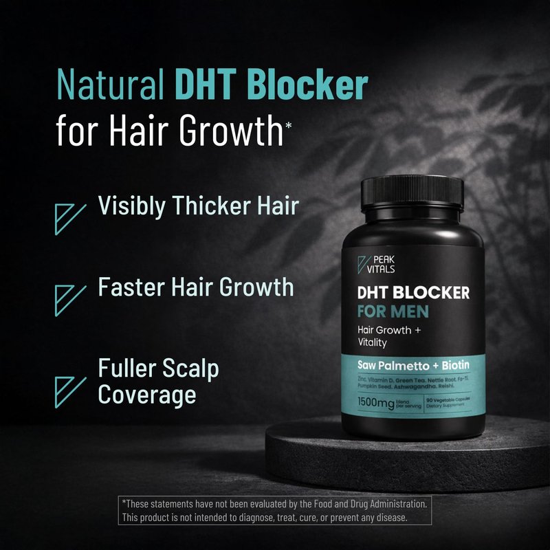 DHT Blocker for Men | Ultra Potent Hair Growth Formula | Saw Palmetto, Biotin, Pumpkin Seed, Herbal Extracts | Natural Hair Loss Supplements | Hair Regrowth Vitamins | Made in the USA | 90 Capsules