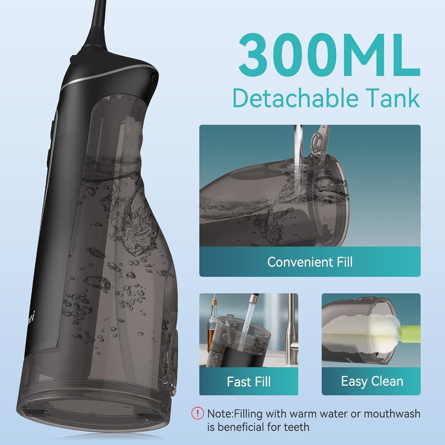 Portable Electric Water Flosser - 300ML Cordless Oral Irrigator with 4 Modes for Deep Cleaning | Waterproof Rechargeable for Home & Travel