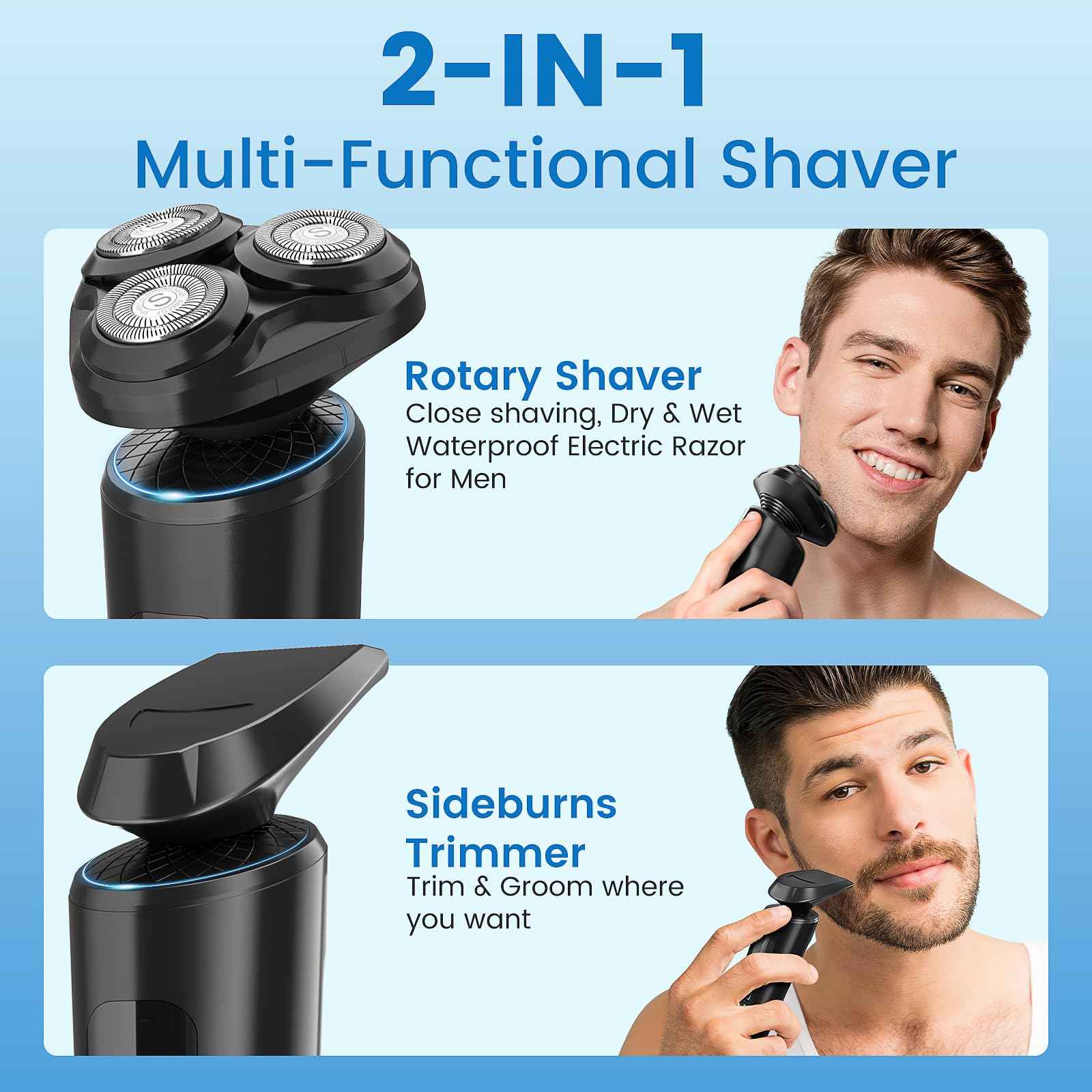 SweetLF Electric Razor for Men, IPX7 Waterproof, Wet & Dry Shaving, Type-C Fast Charging, LED Display, Pop-up Beard Trimmer, Men's Gift, Black