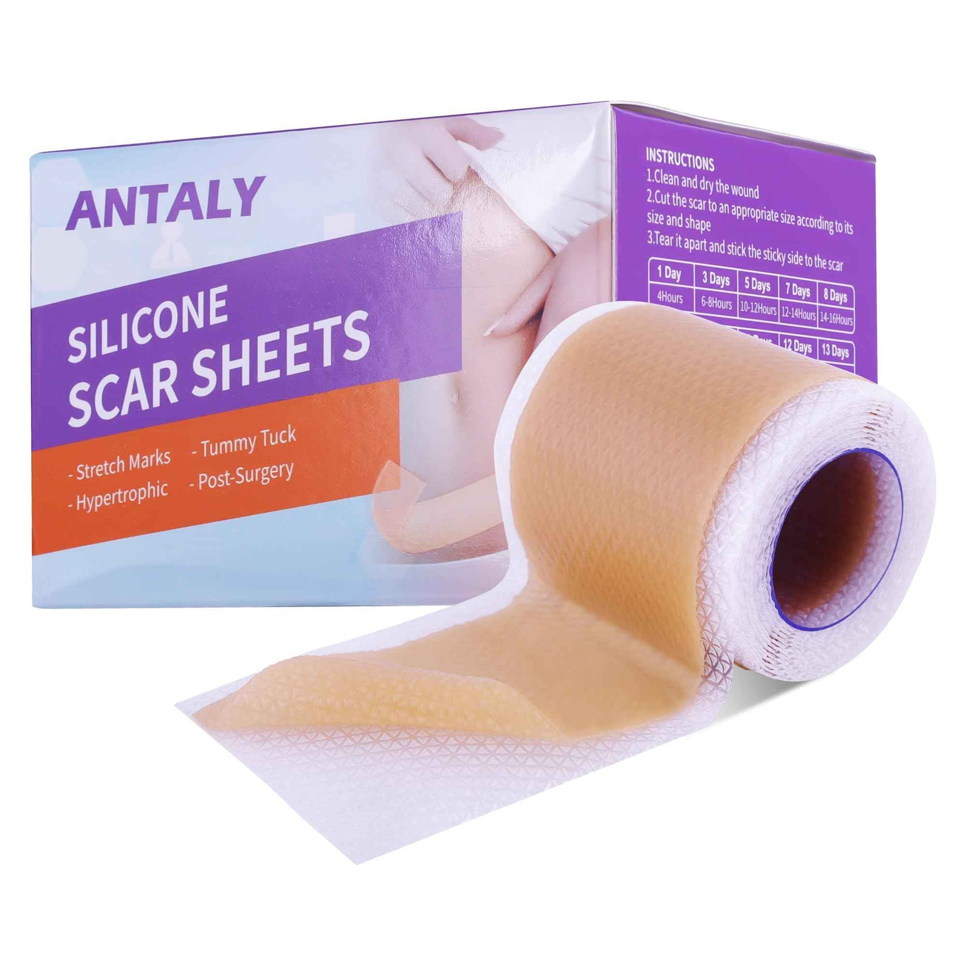 Antaly Silicone Scar Sheets, Silicone Scar Tape, Medical Grade Skin Patches for Surgical Scars, Keloid Bump Removal, C-Section, Stretch Marks, Hypertrophic, Post-Surgery-1.6"X 79" Roll, 2M