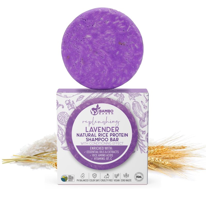 BAMBOEARTH Solid Rice Protein Water Shampoo Bar With Conditioner Effect Hair Soap – Shampoo Bars For Hair With All Natural Plant Based Essential Oils And Zero Waste Packaging (Lavender)
