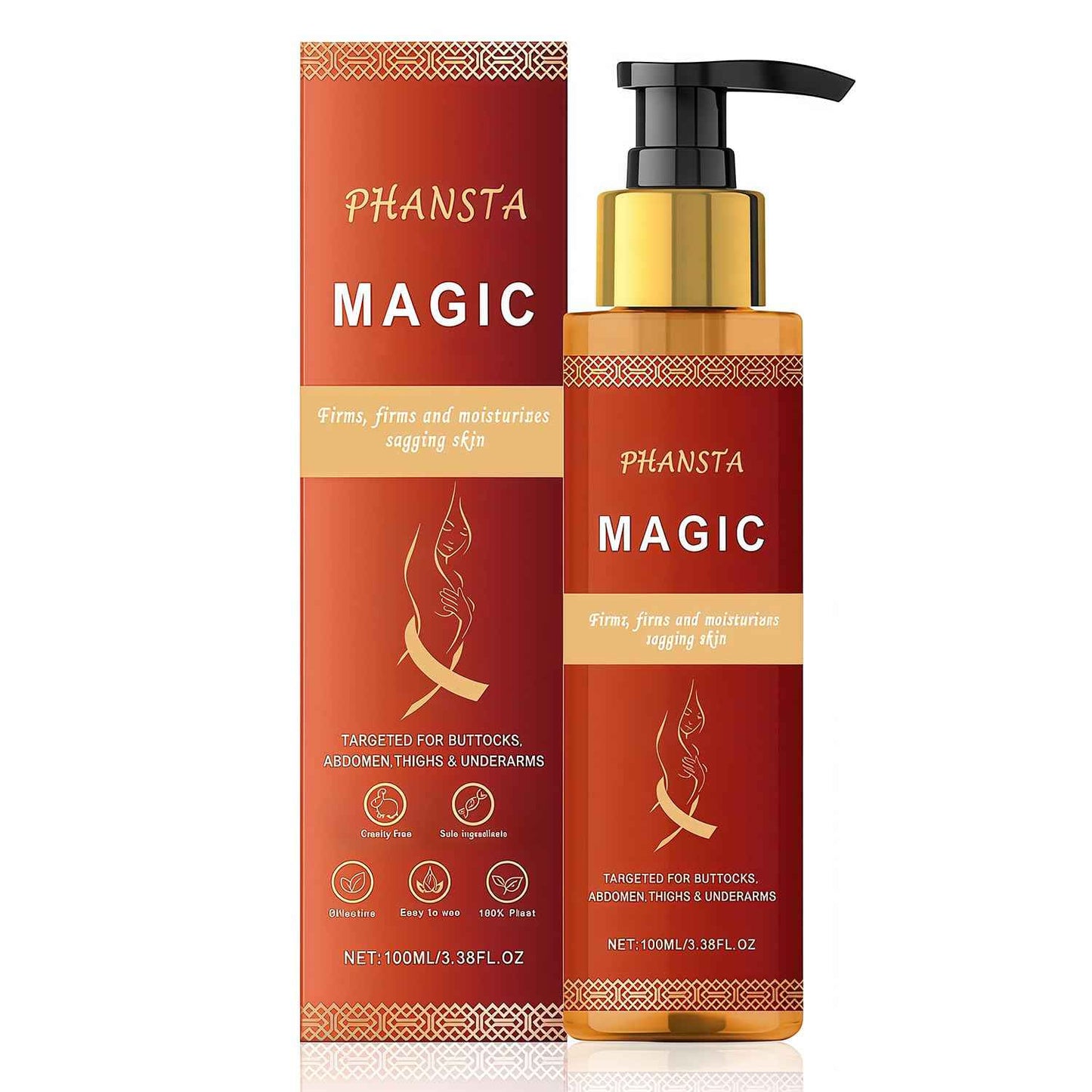 PHANSTA Body Firming Oil, 3.38 FL 0Z, Natural Botanicals for Women, Fast-Absorbing with Cactus Extract& Camellia Oil, Vitamin E, for Arms, Legs, Stomach & Body