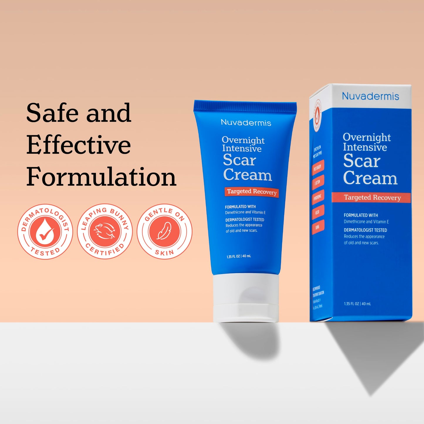 NUVADERMIS Overnight Intensive Scar Cream with Retinol, Allantoin, Vitamin E, Betaine – 1.35 Fl Oz PM Scar Cream Treatment for C-Sections, Keloids & Post-Surgery Care