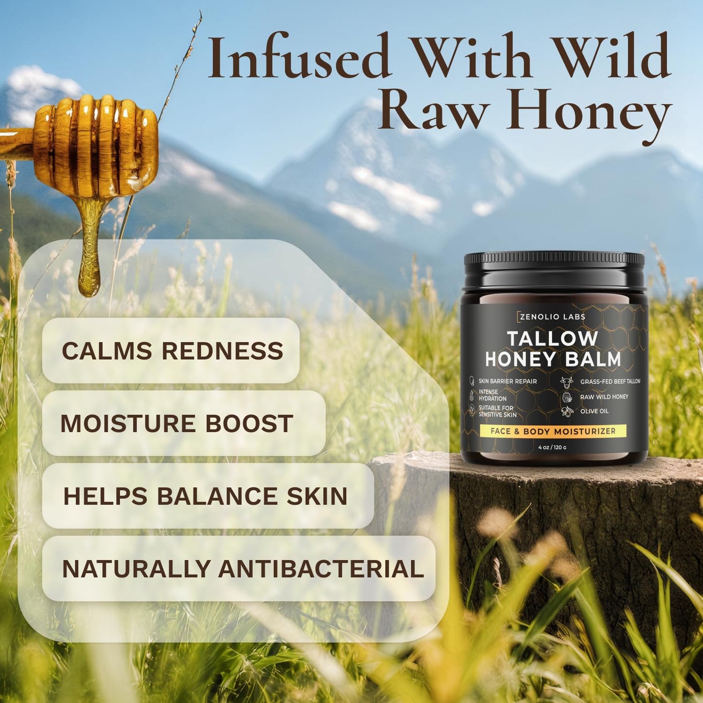 Beef Tallow Face Moisturizer - Whipped Grass-Fed Balm with Raw Honey & Beeswax | Hydrating Cream for Dry, Sensitive Skin