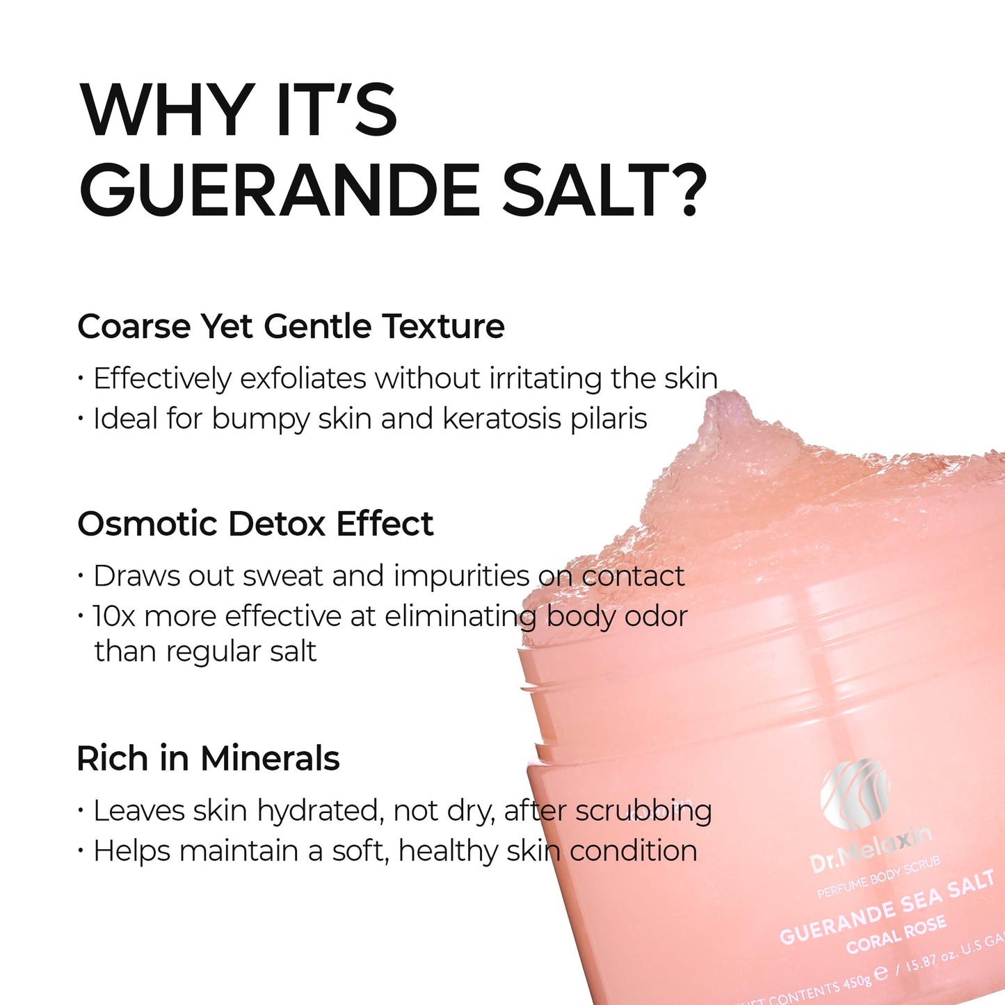Dr.Melaxin Guerande Sea Salt Perfume Exfoliating Body Scrub for Smooth Skin Body, Coral Rose Scent 450g