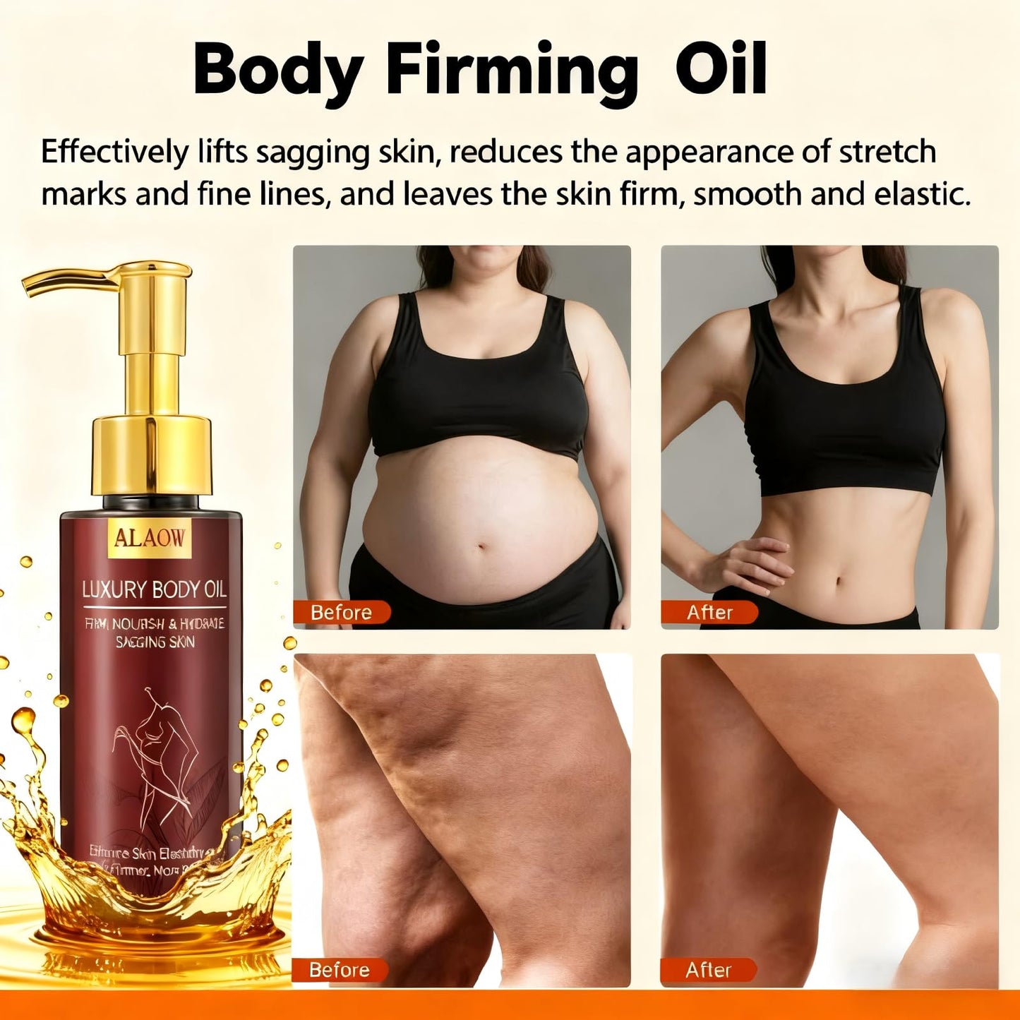 ALAOW Advanced Firming Body Oil, Powerful Skin Tightening Formula, Fast Improves Loose Skin, Deeply Moisturizing Body Care Oil (FN)