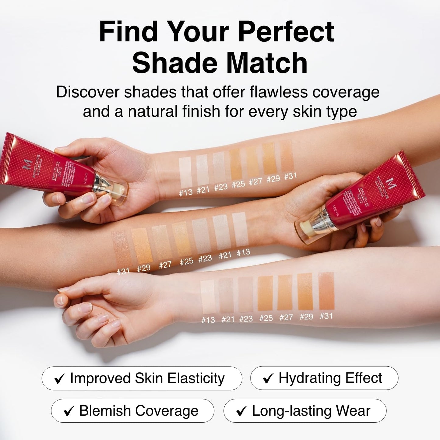 MISSHA M Perfect Cover BB Cream No.21 Light Beige - Light with Cool Undertone SPF 42 PA +++1.69 Fl Oz - Tinted Moisturizer for face with SPF
