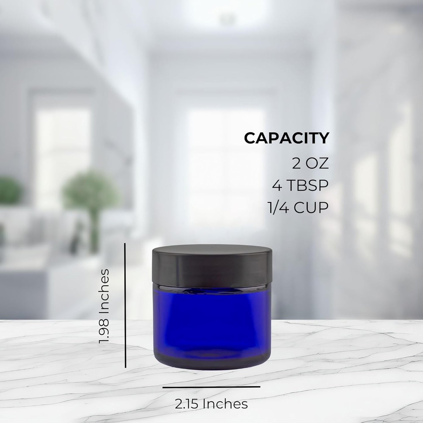 Cobalt Blue Glass Cosmetic Jars - 2oz Straight Sided Jars with Black Lined Lids | Pack of 12 for Balms & Creams