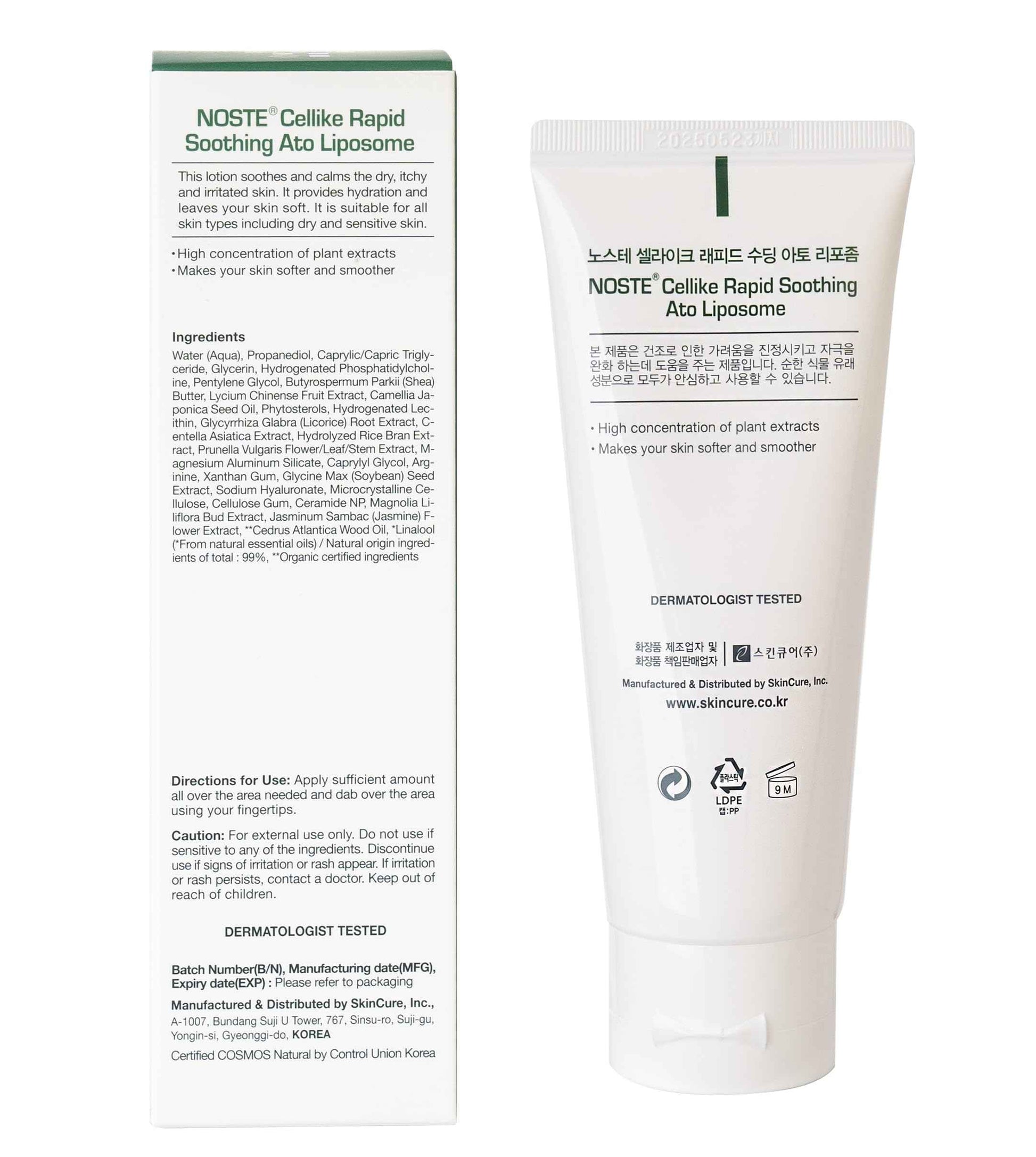 NOSTE SKINCURE Cellike Rapid Soothing Ato Liposome Lotion, Deep Soothing & Skin Barrier Repair for Dry & Itchy Skin, Hypoallergenic, Vegan Lotion, 1.01 fl.oz.