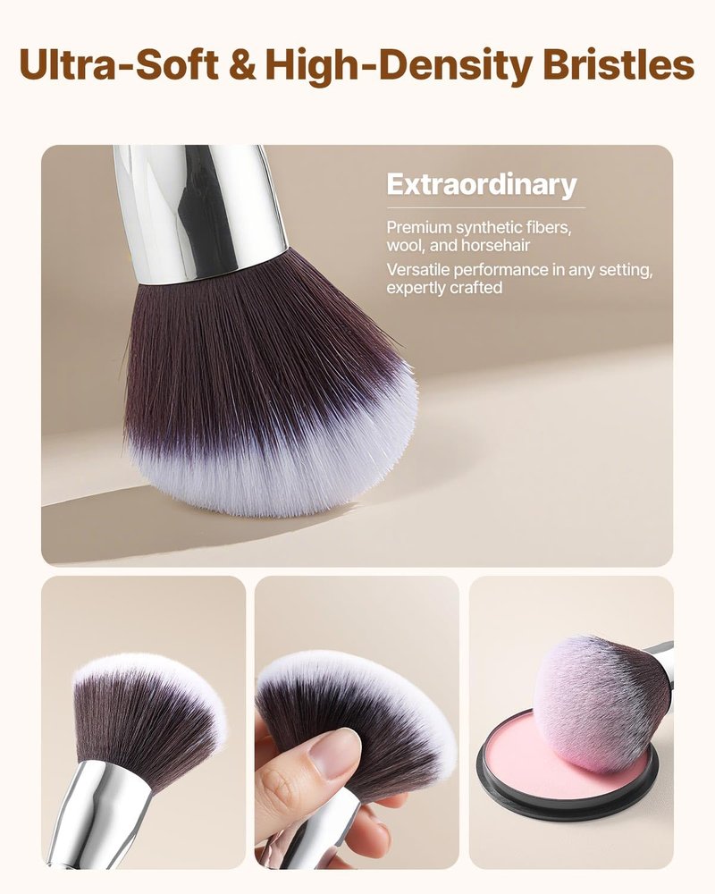 VEVOR 34-Piece Makeup Brush Set, Professional Makeup Brushes Kit for Foundation Blending Eyeshadow Concealer Blush - with Soft Bristles, Ergonomic Wood Handle, Travel-Friendly Case Included