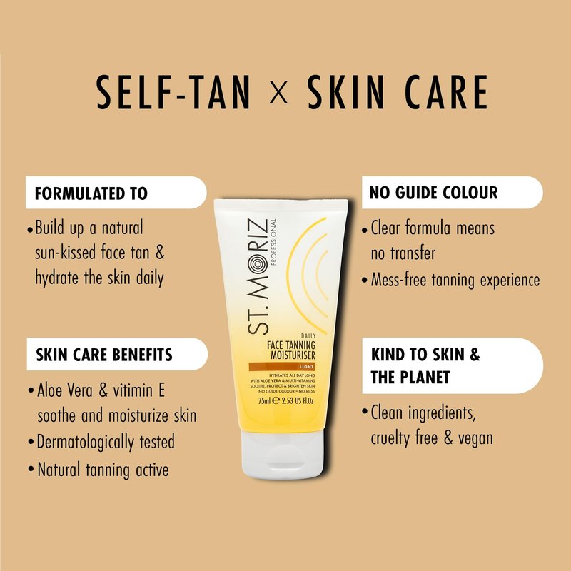 St Moriz Professional Daily Face Tanning Moisturiser with Aloe Vera & Vitamin E, Gradual Vegan Fake Tan, Medium (75ml)