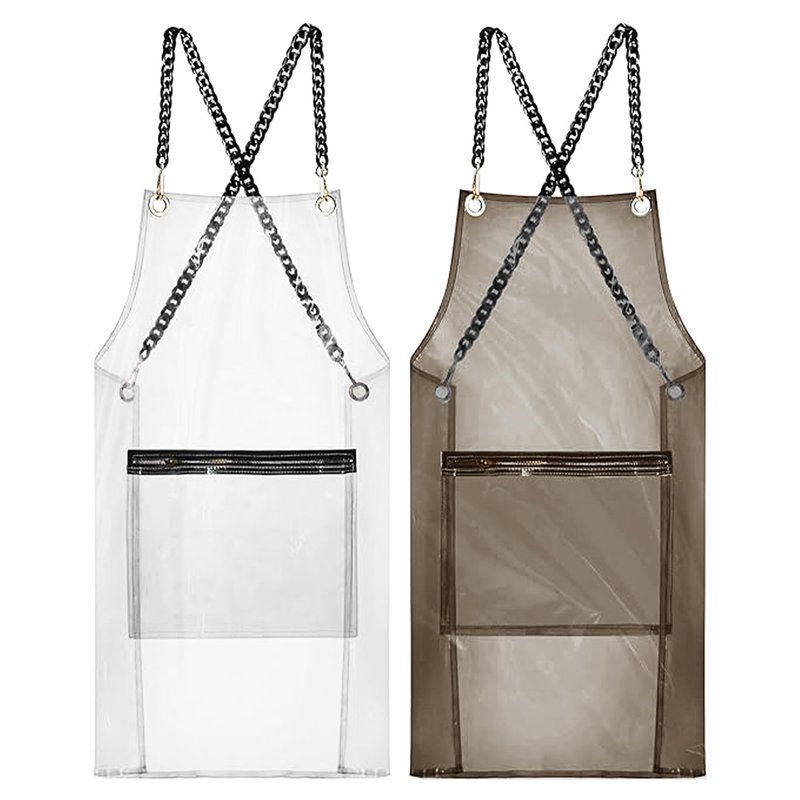 MIKI WELL Hair Stylist Apron for Women - Waterproof Barber Nail Tech Apron Hairdresser Hairstylist Salon Clear Aprons with Large Pocket (2 Pack)