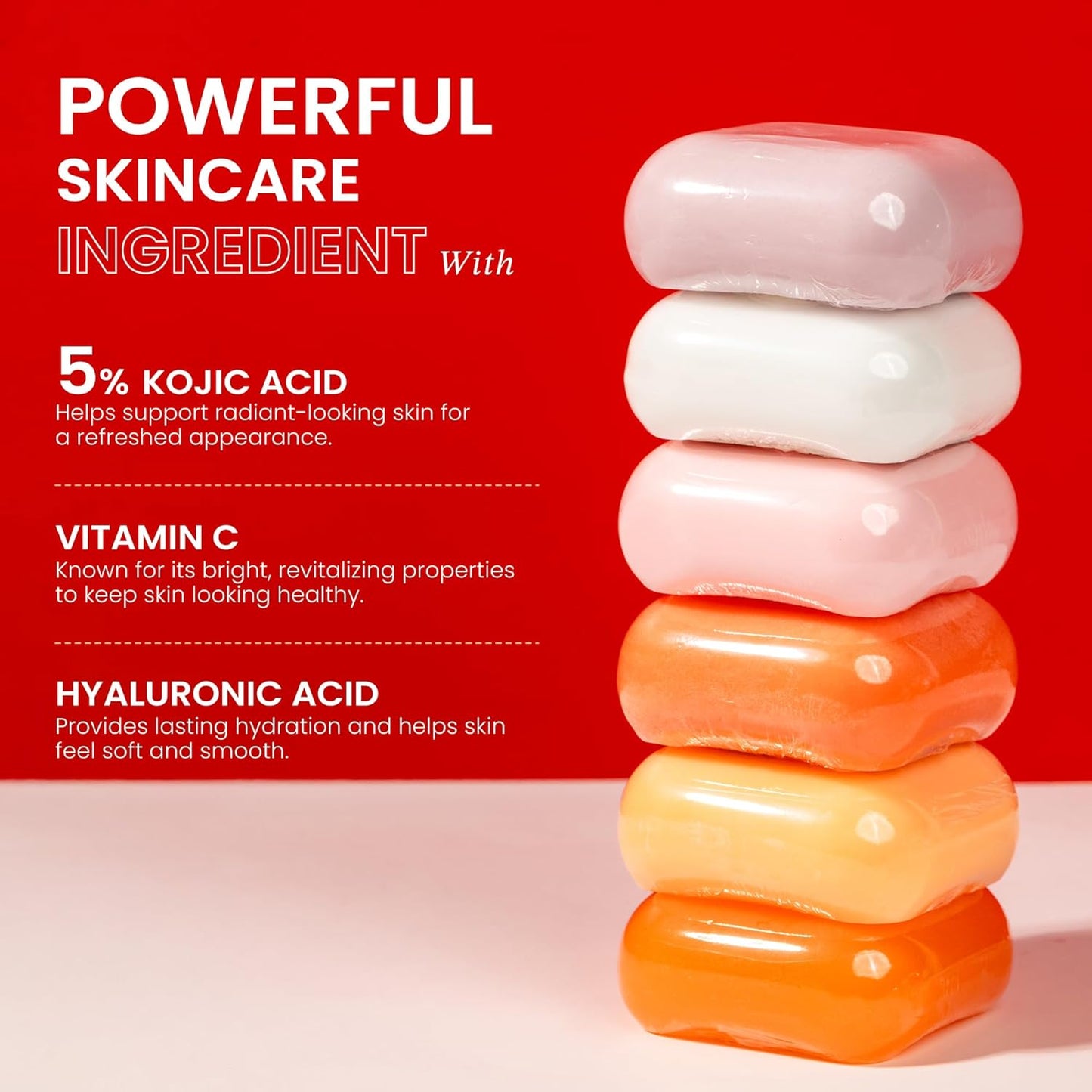 Kojic Acid Soap Gift Set - Natural Vegan Soap with Papaya, Glutathione, Vitamin C | 2.8 Oz (6 Bars)