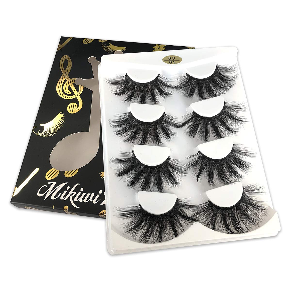 MIKIWI 25mm Lashes, Dramatic 6D Faux Mink Lashes, Fluffy Volume Eyelashes, Thick Crossed Lashes, Long Faux 25mm Mink Lashes (6D4-05)