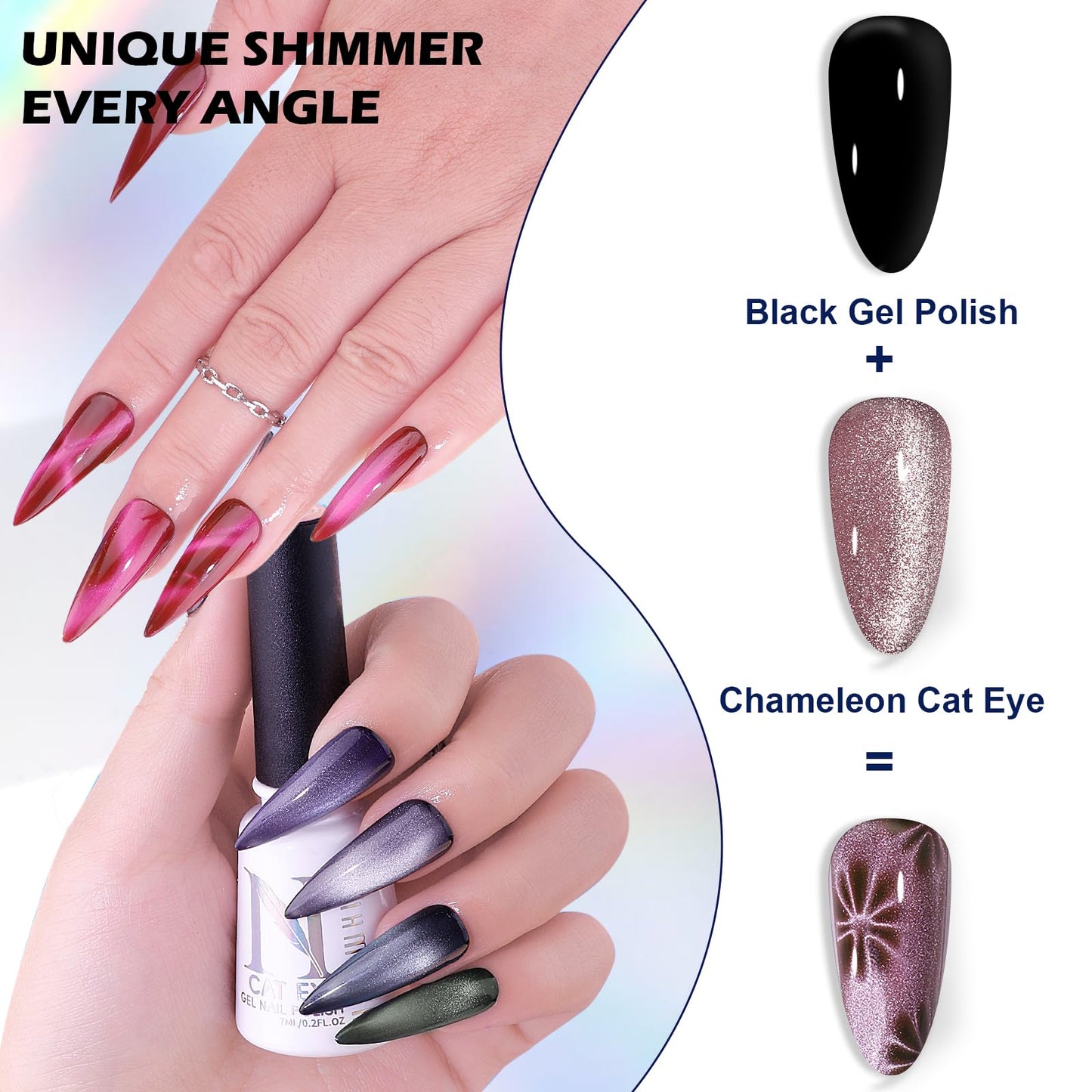 noirwhite Gel Nail Polish Set, 12 Colors Holographic Glitter Neon Cat Eye Gel Nail Polish Kit with Magnet Base Top Coat Magnetic Nail Polish Starter Kit Nails Art DIY Home Salon Gift for Girls Women