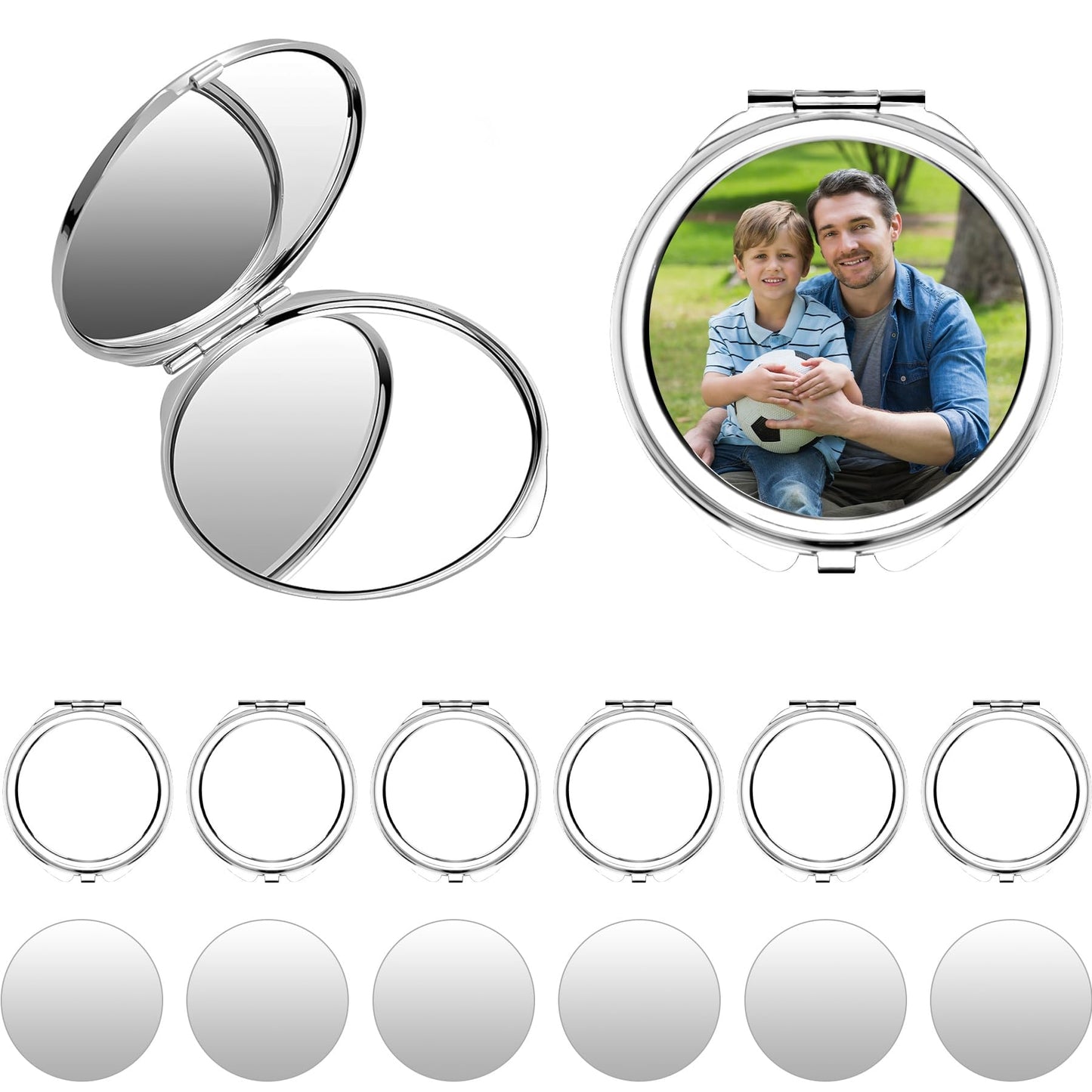 Framendino, 12 Pack Round Sublimation Cosmetic Mirrors Blanks Portable Folding Mirror for Women