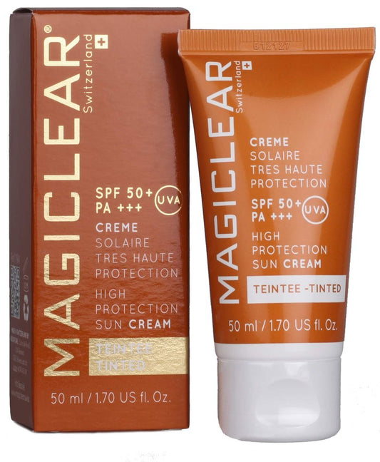 Luxury TINTED Sunscreen for face SPF 50 PA +++ Like BB cream with spf hight protection. Moisturizer Organic Mineral Anti age Facial daily Sunblock Best Swiss brand Magiclear 1.7 Oz