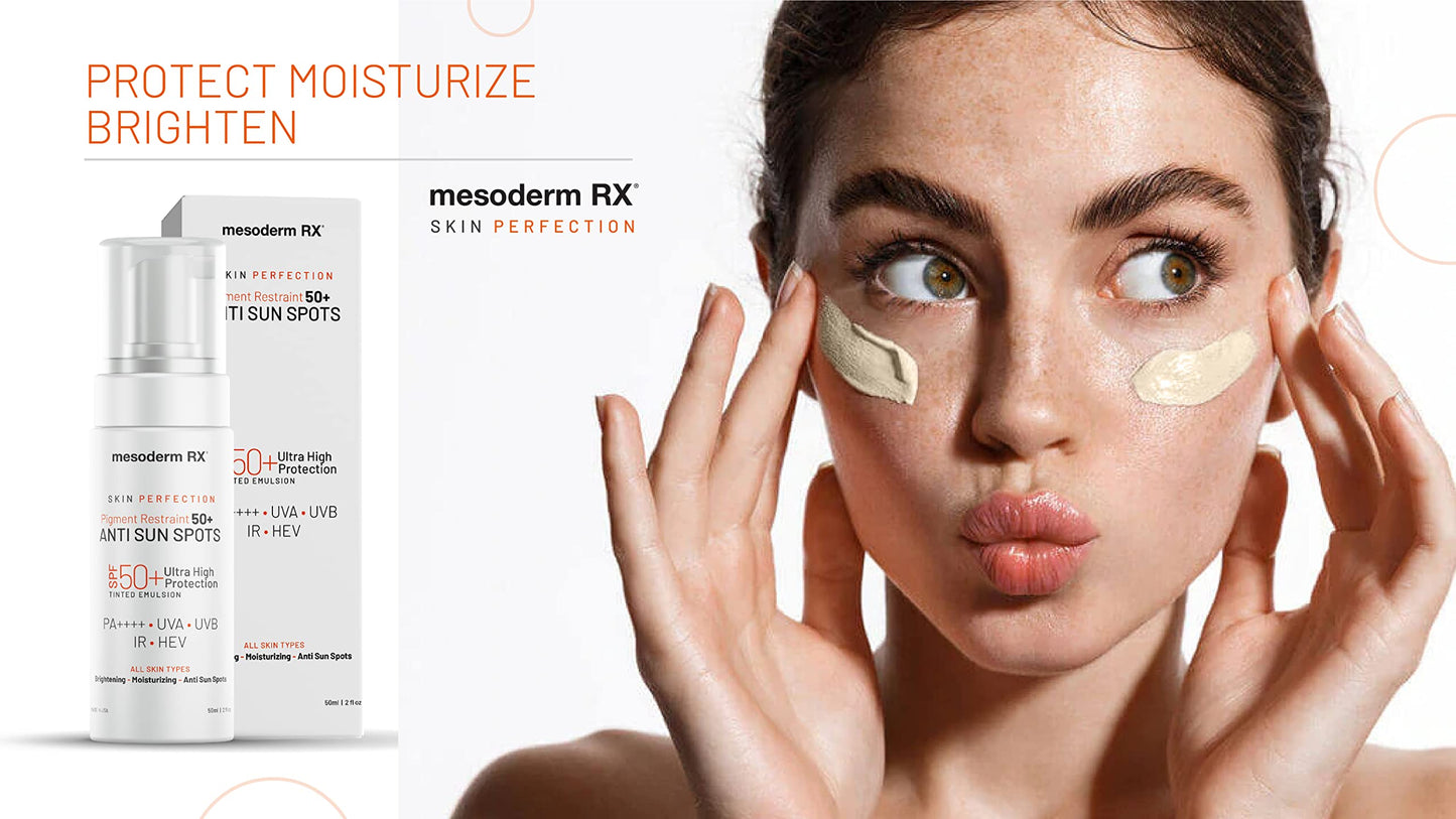 Mesoderm RX Pigment Restraint Anti Sun Spots Ultra High Protection Pigment Control-Protects Skin against Blue Light UVB, UVA, HEV, IR-Facial Sunblock, 50ml