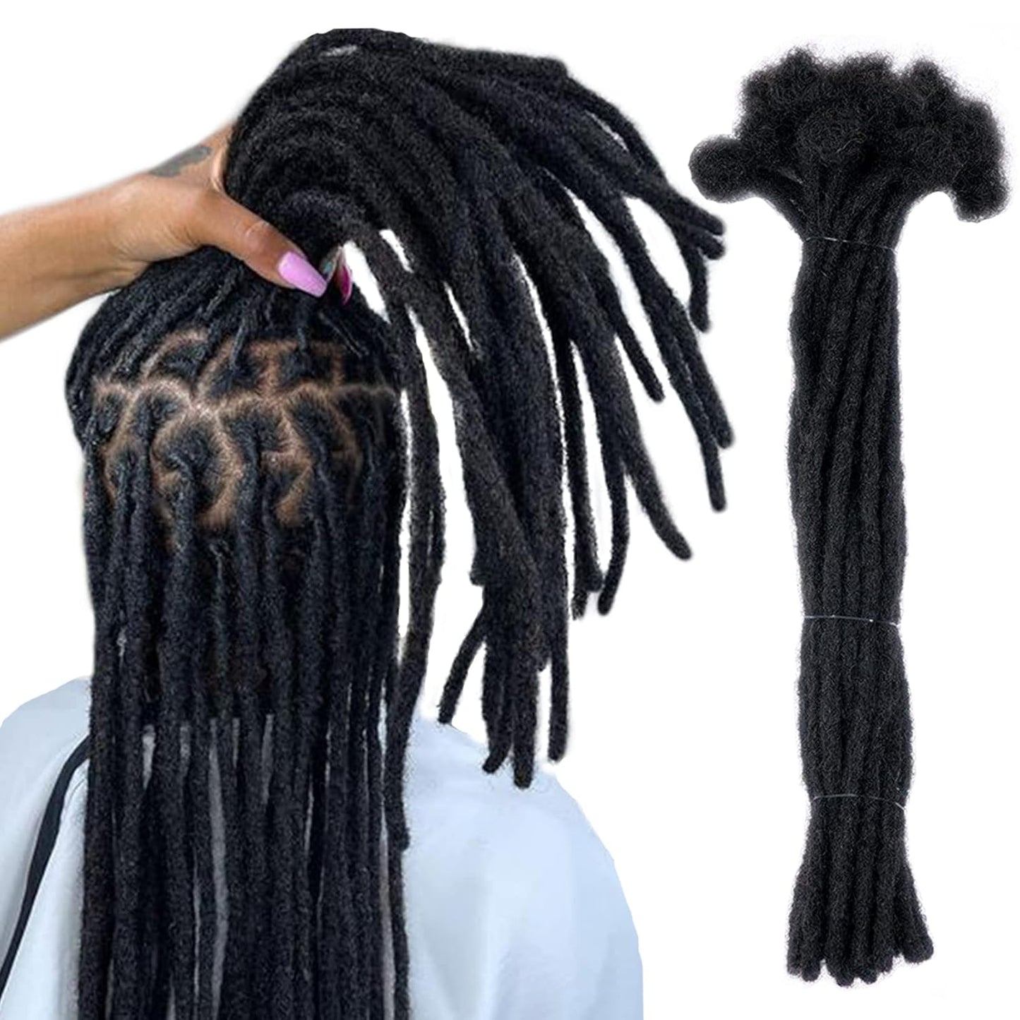 100% Human Hair Dreadlock Extensions - 10 Inch, 30 Strands, Natural Black | Handmade, Dyeable & Bleachable