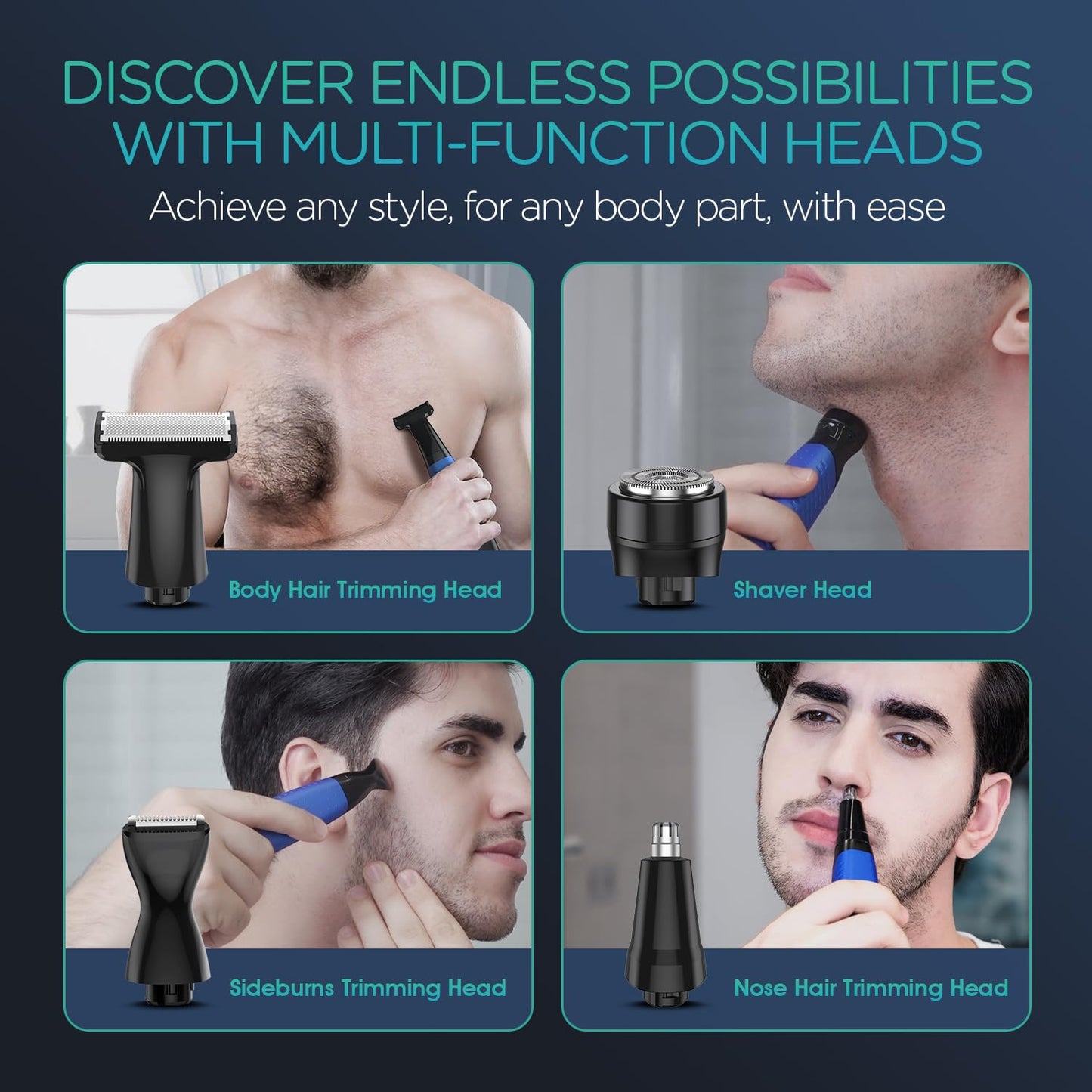 Beard Trimmer for Men - Cordless Electric Razor with Adjustable Length Combs | All-in-1 Grooming Kit (Blue)