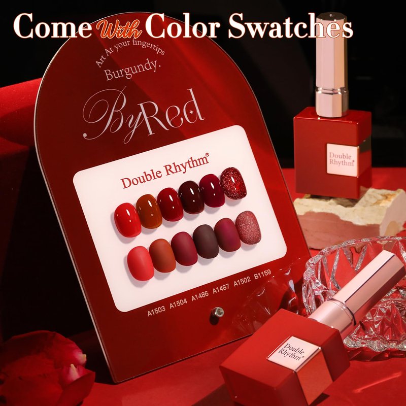 Gel Polish Set - 6 Pcs 15 ML Soak Off Gel for Nail Art | Glitter Burgundy & Dark Cherry Red