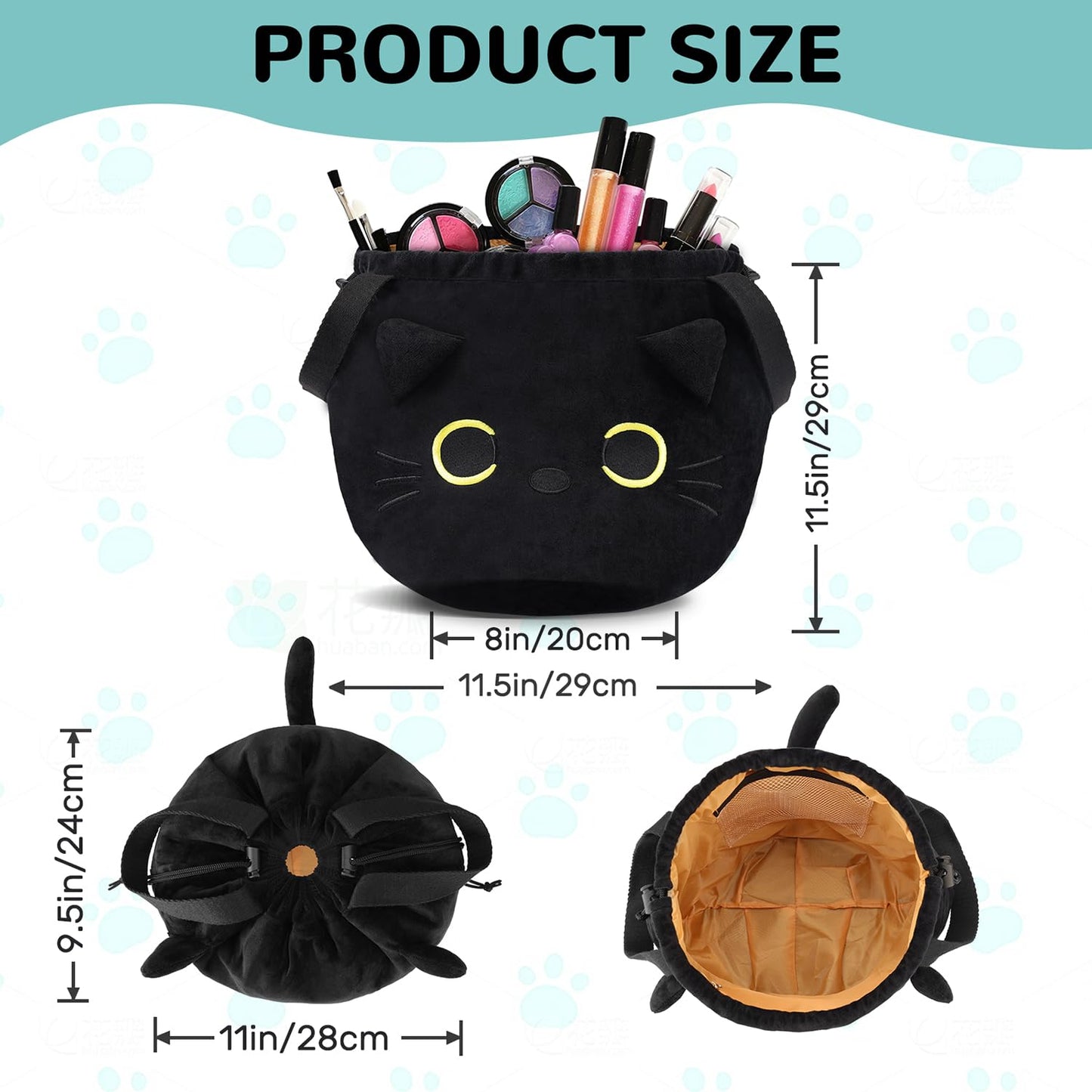 Funny Cat Drawstring Makeup Bag, Large Travel Toiletry Cosmetic Organizer