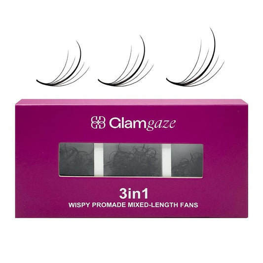 GLAMGAZE 750 Wispy Promade Fans - 5D 7D 9D, C D CC Curl 0.05-0.07mm Thickness Mixed Length - Handmade Wispy Eyelash Extensions Loose Premade Lash Fans Soft Spikes Volume Lash (9D-0.05-C, 11/12/13)