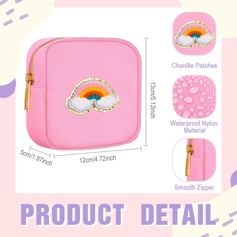 Sumind 12 Pcs Preppy Patch Makeup Bag Bulk Cute Mini Pouch Bag Gift Nylon Travel Cosmetic Toiletry Portable Organizer Storage Purse Small Zipper Pouch Daily Use Storage Purse for Women