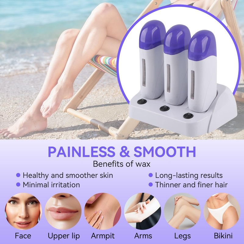 Wax Warmer for Hair Removal, Professional Abs Roll on Wax Heater Waxing Body Hair Removal Hot Wax Machine for Hand, Foot, Elbow, Arm, Leg, Armpit and Bikini Line Easily
