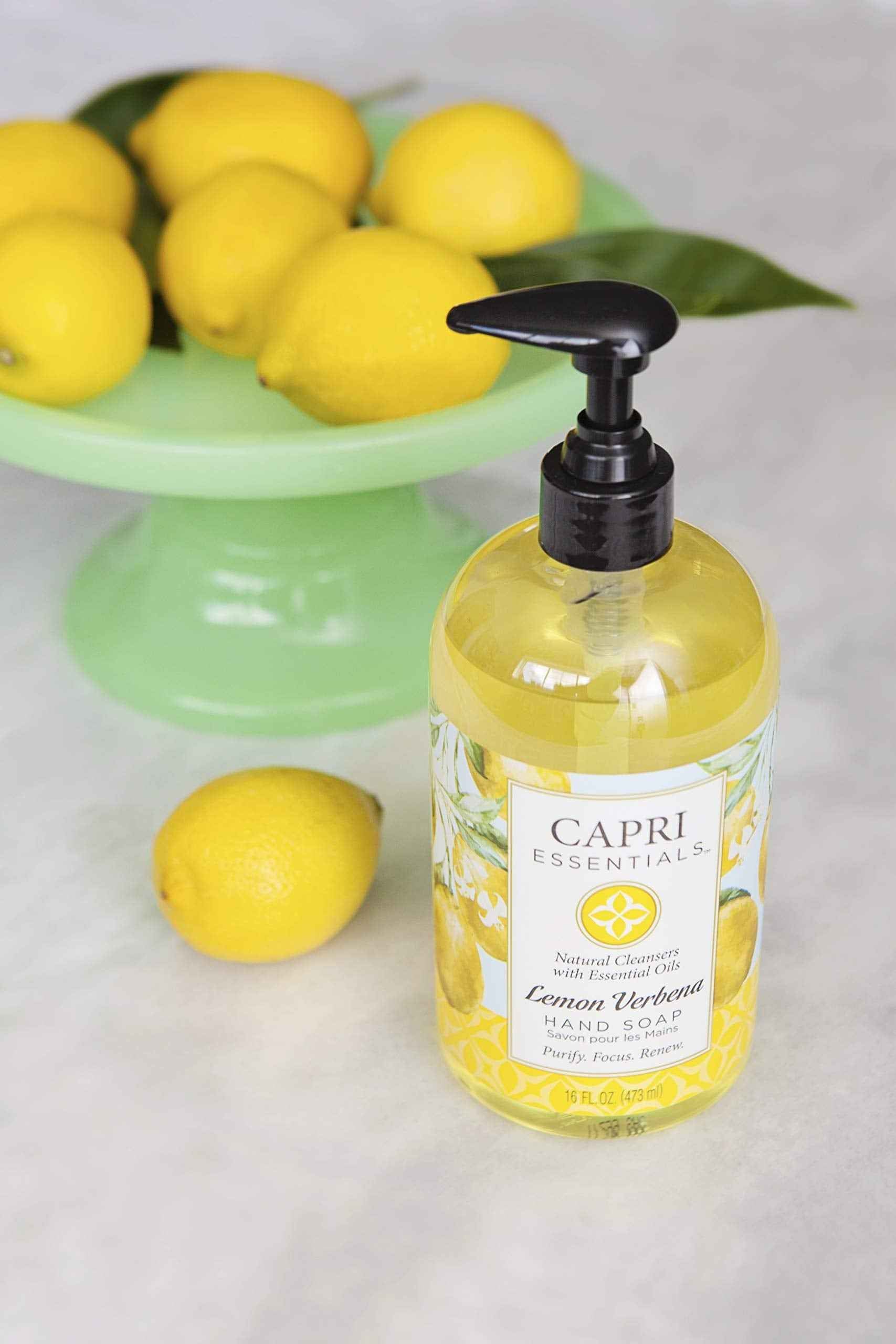 CAPRI ESSENTIALS Lemon Verbena Natural Hand Soap – Liquid Hand Soap with Essential Oils – Plant-Based Liquid Soap – Chemical-Free Hand Wash Soap – Relaxing Natural Soap for Men & Women (16 oz)