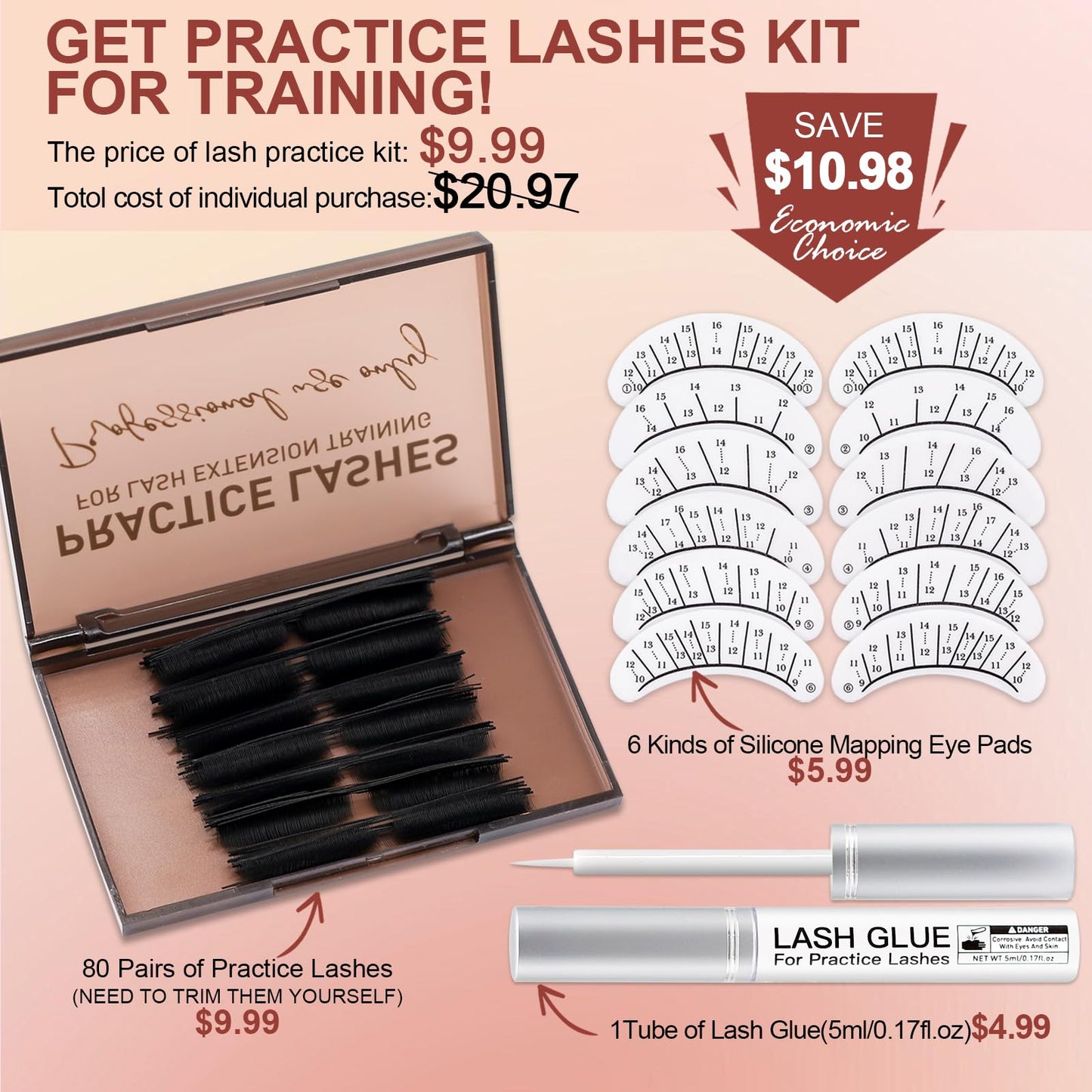 Miuffue Lash Practice Kit for Beginners with 80 Pairs Practice Lashes, Reusable Silicone Mapping Eye Pads, Latex-Free Eyelash Glue Training Eyelash Extension Supplies for Mannequin Head