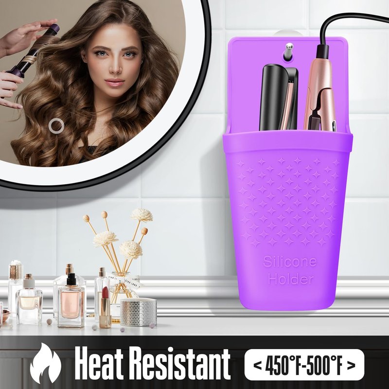 Heat Resistant Silicone Hair Iron Mat & Pouch - Portable Travel Holder for Styling Tools | Purple - 2 Pack