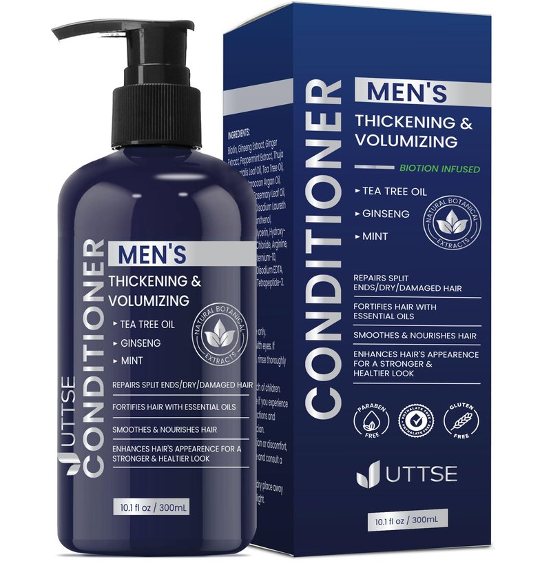 Biotin Hair Growth Shampoo for Men: Natural Thickening Shampoo with Tea Tree Oil Ginseng Mint for Hair Loss and Thinning Hair - 2 Packs