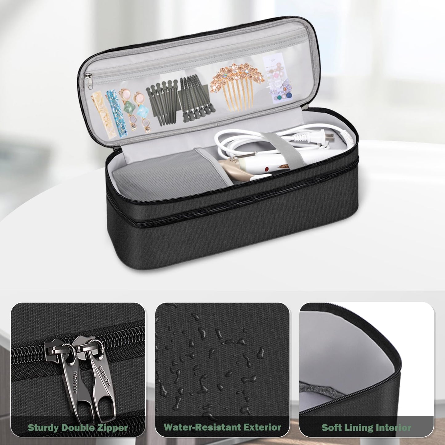 SITHON Double-Layer Travel Carrying Case for Shark FlexStyle/SmoothStyle, Water Resistant Storage Organizer Bag for Airwrap Styler, Also for Revlon One-Step Hair Dryer (Bag Only) (Black)