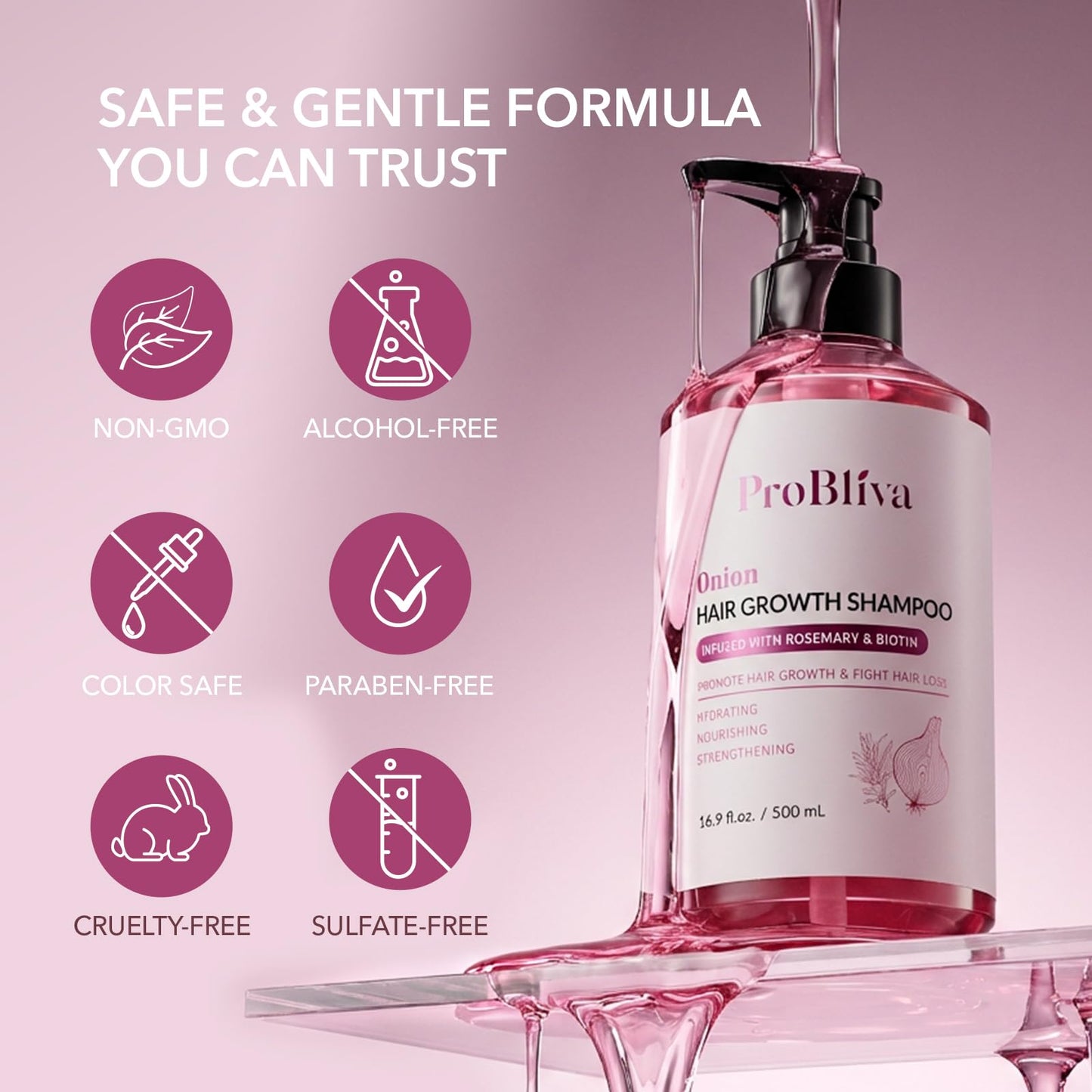 ProBliva Onion Shampoo for Hair Growth: Onion Hydrosol Shampoo with Biotin and Rosemary for Hair Loss and Thinning Hair - Promotes Healthier, Thicker and Stronger Hair for Women and Men
