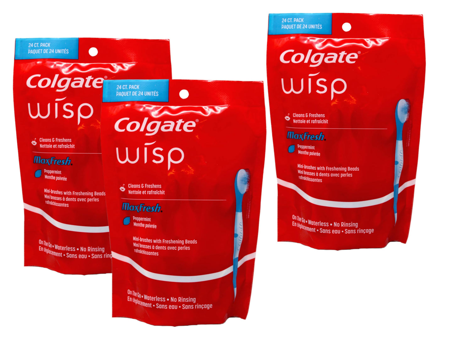 Colgate Max Fresh Wisp Disposable Mini Toothbrush, Peppermint , 3 Pack (24 Count)