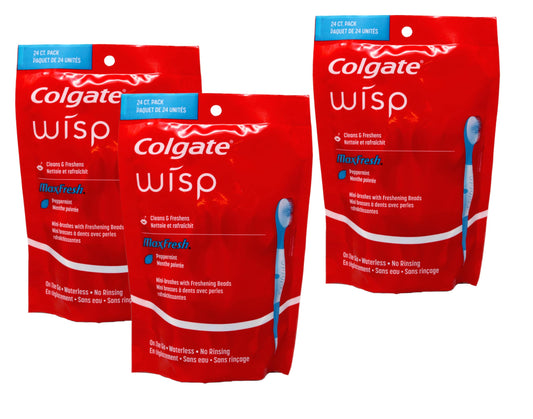 Colgate Max Fresh Wisp Disposable Mini Toothbrush, Peppermint , 3 Pack (24 Count)