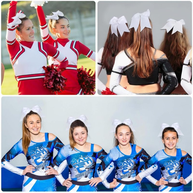 Cheer Hair Bows for Girls - 50 Pcs 8" White Large Cheerleading Bows with Elastic Ponytail Holders | Perfect for Sports Teams & Dance Accessories