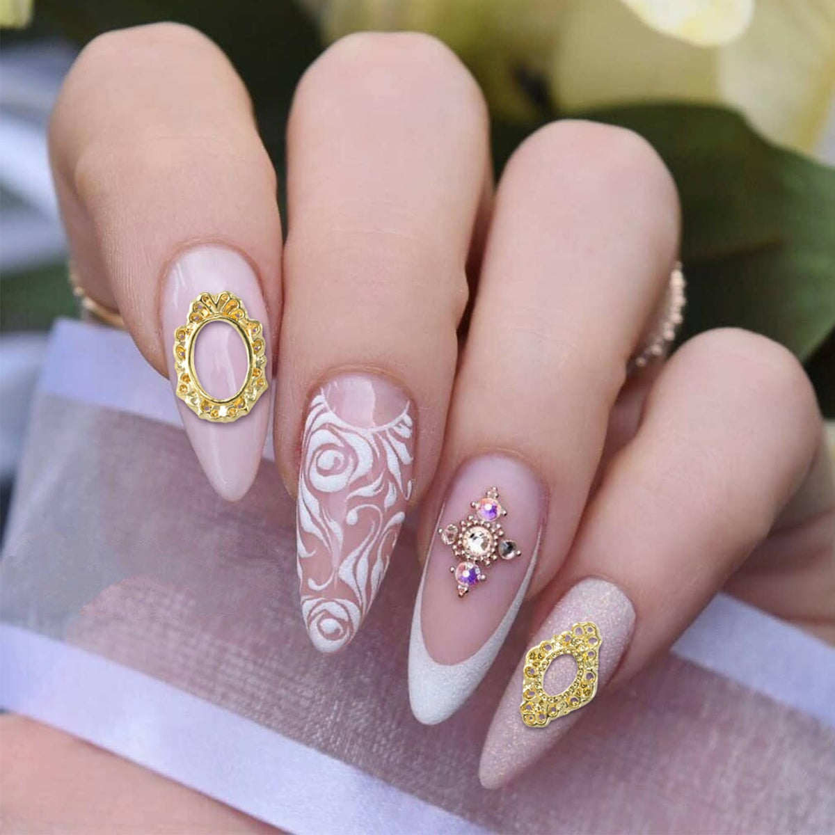 Pndeyo 3D Metal Nail Charms - Gothic Art Design, Gold & Silver Nail Jewels DIY Decoration for Women