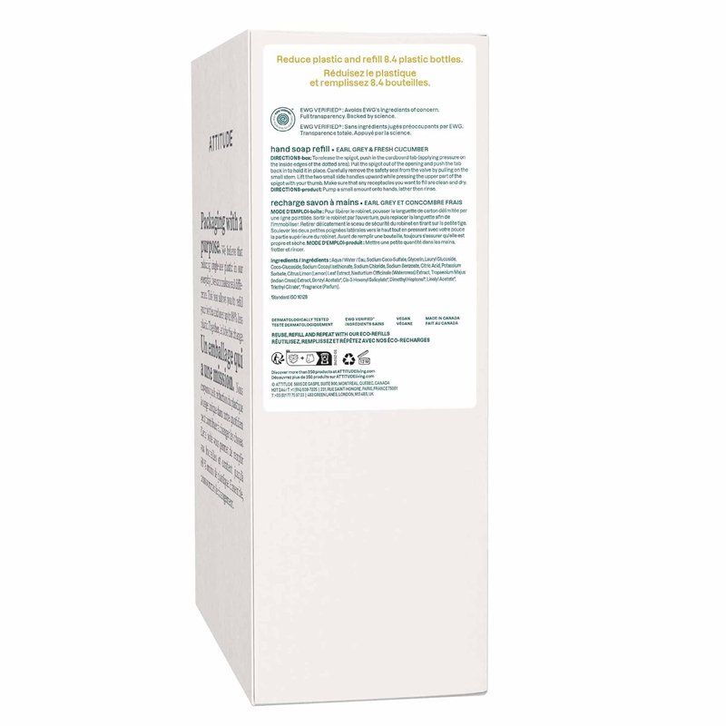 ATTITUDE Liquid Hand Soap - EWG Verified Vegan Formula | Earl Grey & Fresh Cucumber Scent, 135.26 Fl Oz
