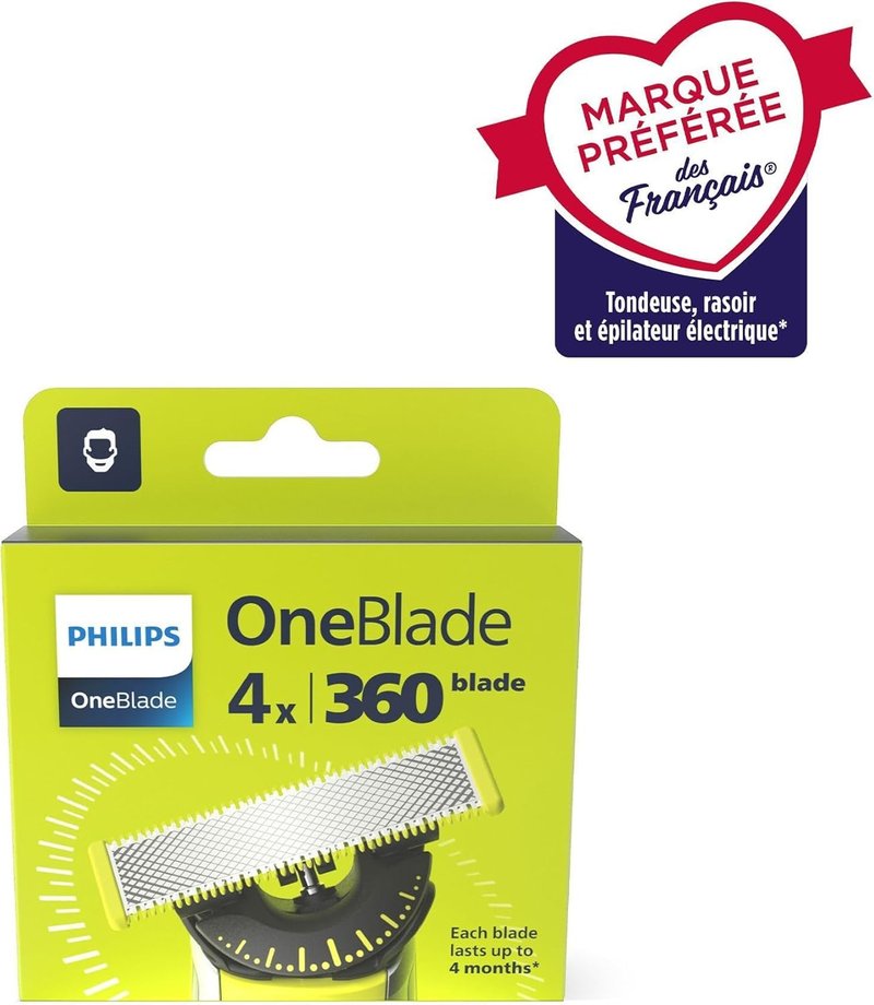 Philips OneBlade 360 Replacement Blades - Electric Shaver & Trimmer | 4 Pack, Model QP440/50