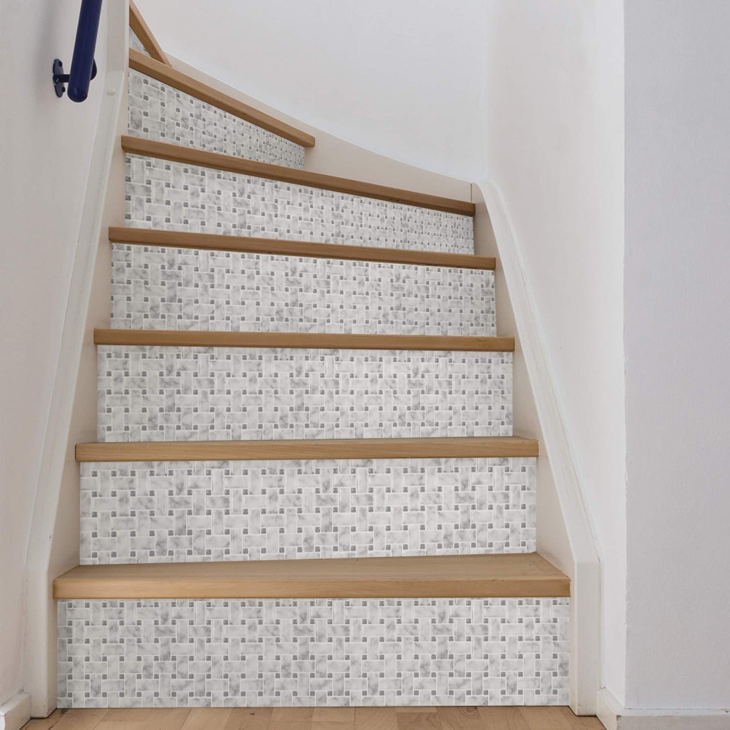 InHome NH2957 Basketweave Carrara Peel Stick Backsplash Tiles, White & Off-White