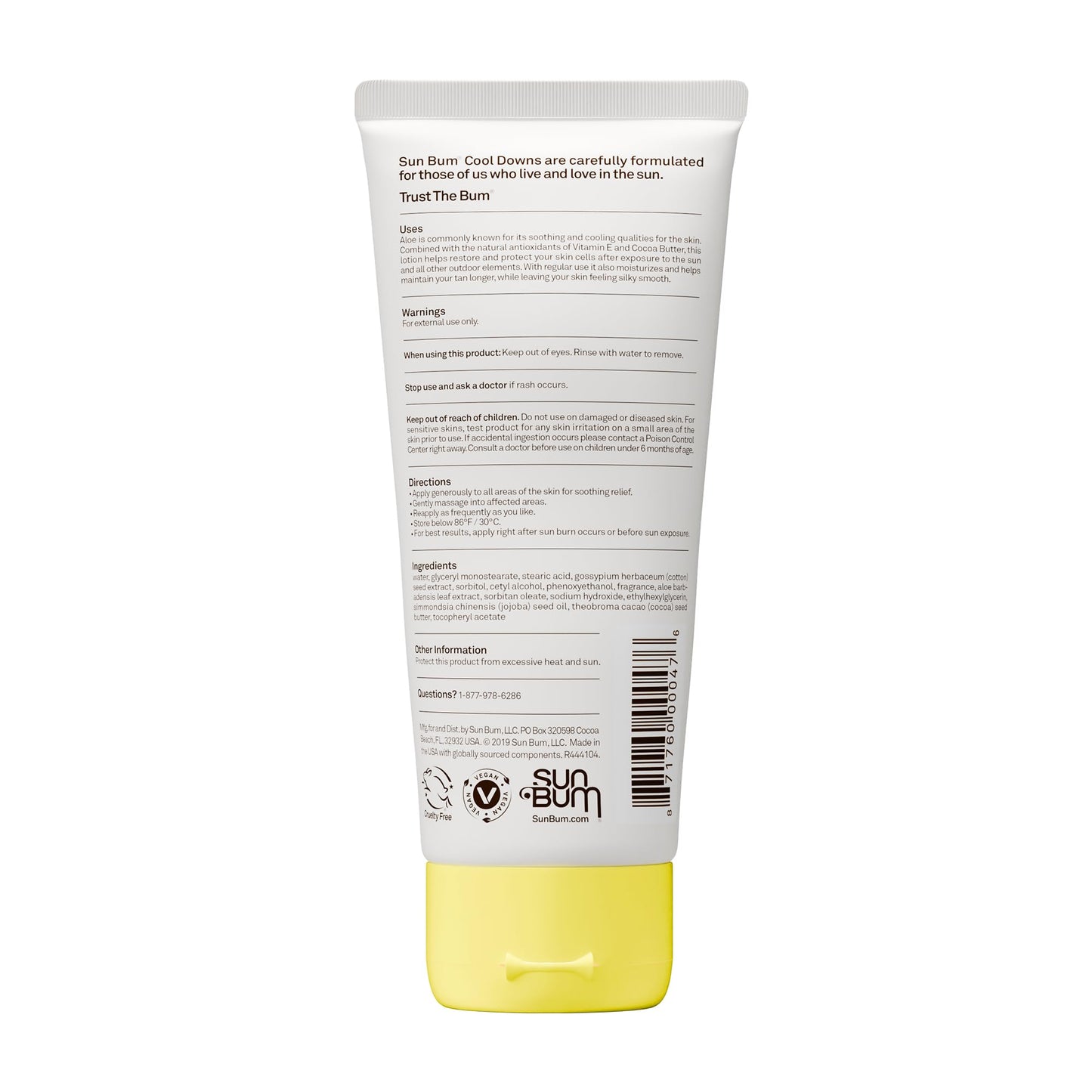 Sun Bum Cool Down Aloe Vera Lotion - Vegan After Sun Care with Cocoa Butter to Soothe and Hydrate Sunburn - Travel Size - 3 oz